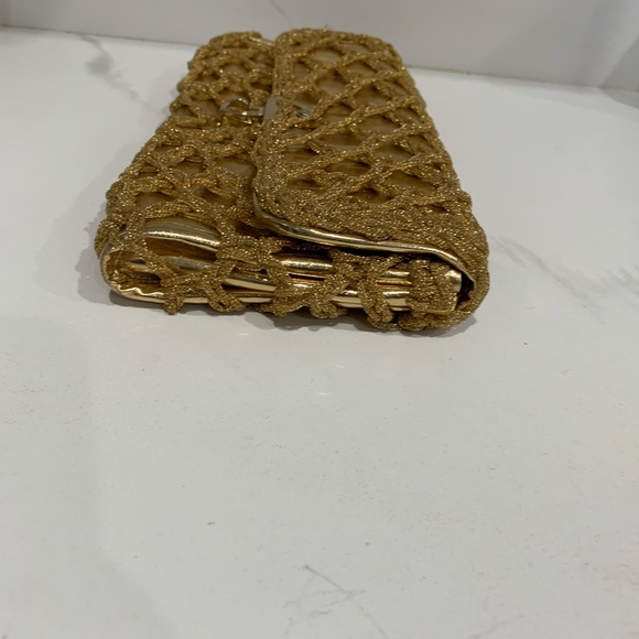 Vintage gold/fabric clutch purse - Picture 5 of 8
